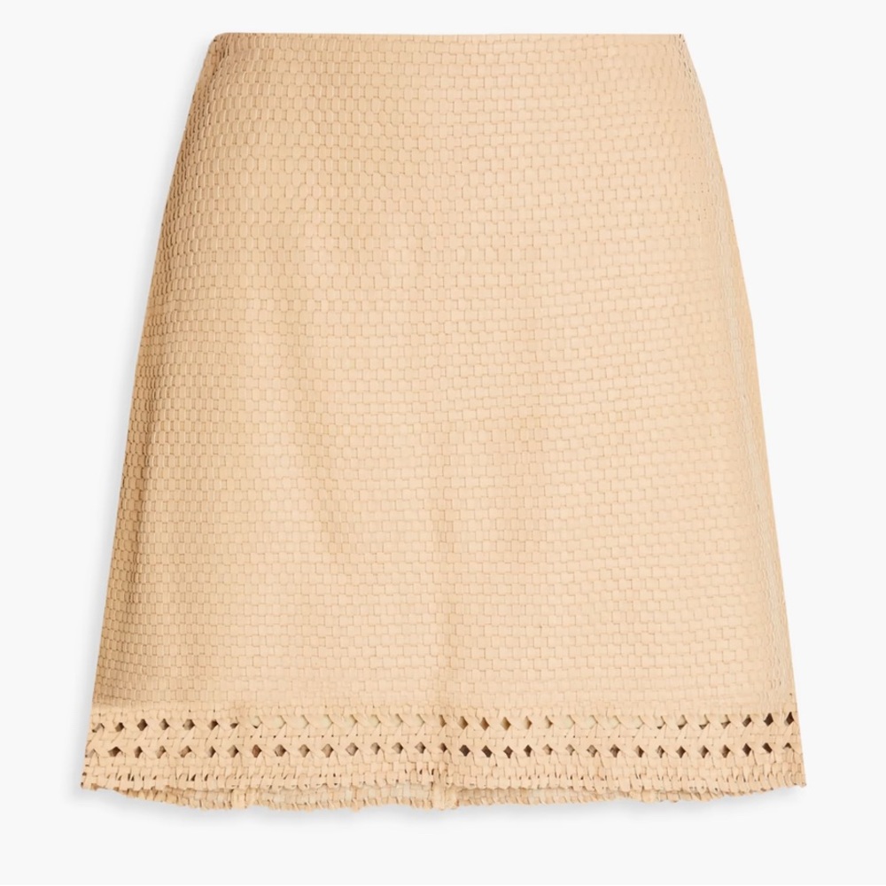 Veronica Beard Faedra Woven Leather Tan Skirt size Large L NWT